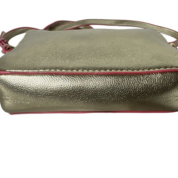 Lilly Pulitzer Metallic Gold Crossbody Bag With Pink Trim - Picture 9 of 16